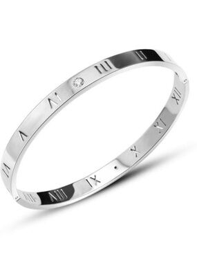 Womens Stainless Steel Silver Roman Numeral Bracelet